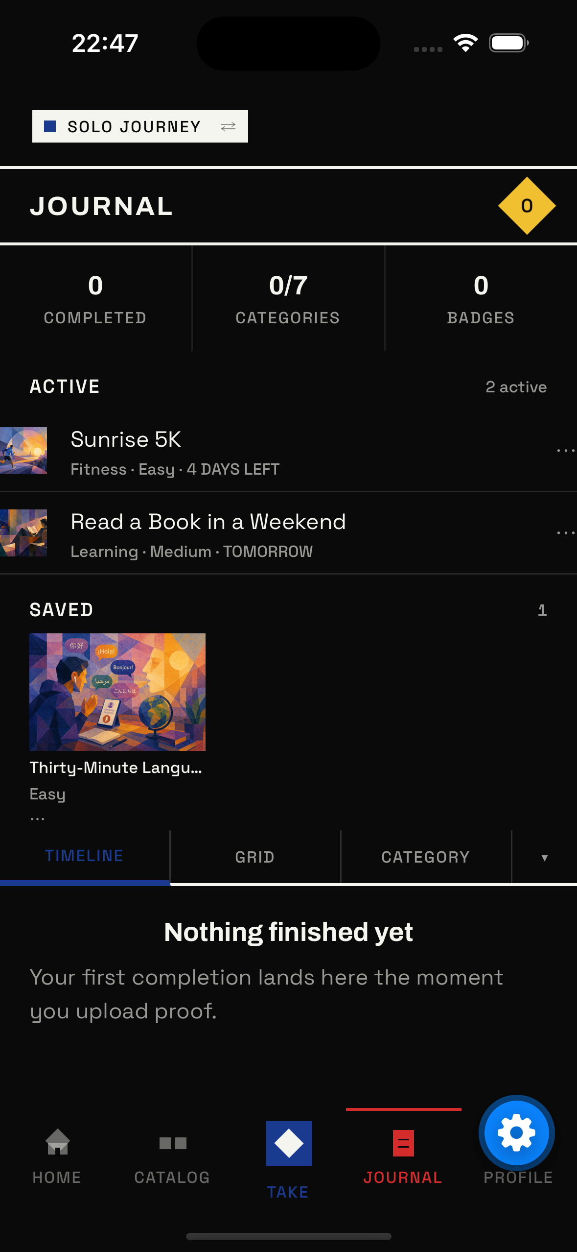 SideQuest app screen: solo quest mode
